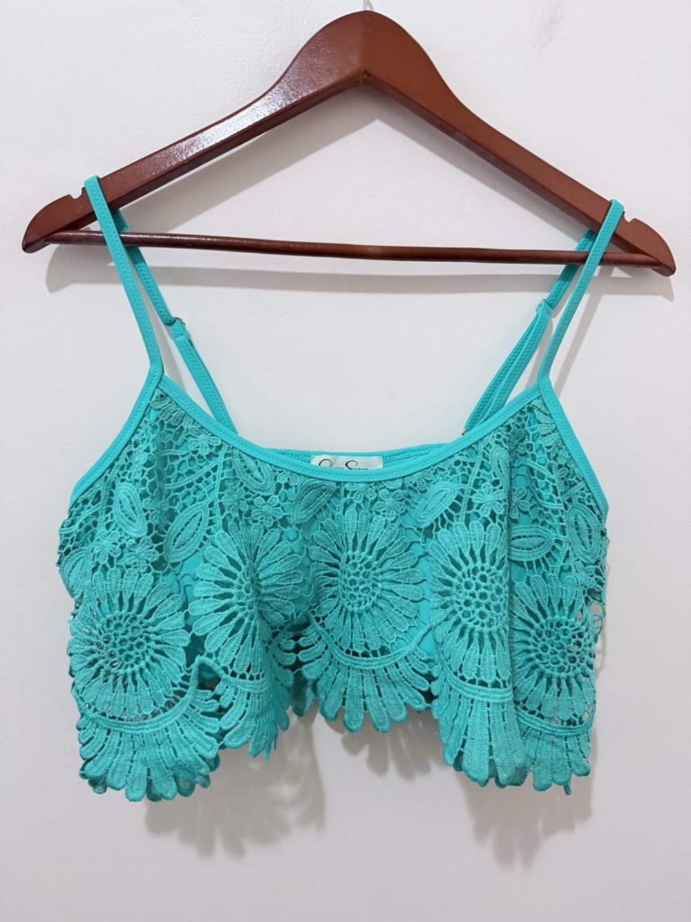 Jessica Simpson Crochet Bandeau Bikini Top with Soft Cups Lace Turquoise Size XL - Picture 2 of 6